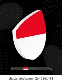 Monaco Flag Shield icon in 3D on Dark Modern Abstract Rugby Background. Perfect for sports events, heritage themes, national celebrations, and patriotic designs.