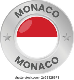 Bandera de Mónaco en medalla de plata. Bandera nacional en emblema de círculo de metal.
