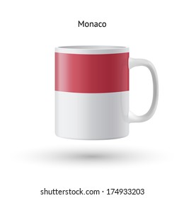 Monaco flag souvenir mug isolated on white background. Vector illustration.
