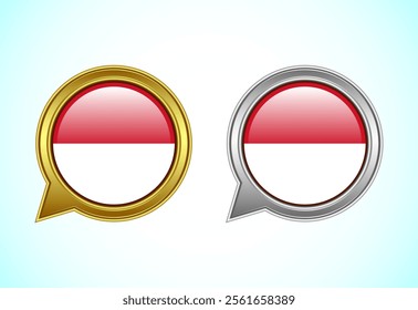 Monaco flag speech bubble. Speaking flag icon in gold and silver color