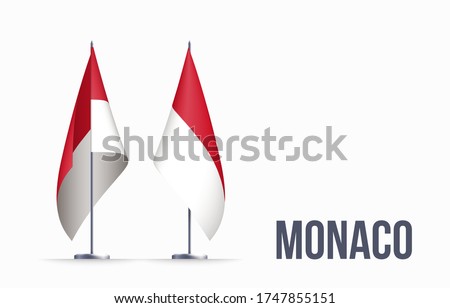 Monaco flag state symbol isolated on background national banner. Greeting card National Independence Day of the Principality of Monaco. Illustration banner with realistic state flag.