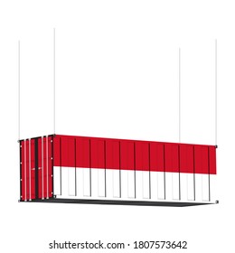 Monaco flag symbol on cargo containers hang by chain, the concept import and export business of country.