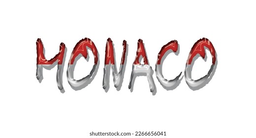 Tipo de letra del texto de la bandera de Mónaco, fondo del símbolo, bandera de la tipografía de la marca de la tipografía pancarta de la etiqueta del logotipo, fondo de color 3D, ilustración vectorial