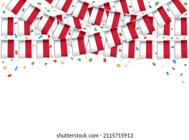 Monaco flags garland white background with confetti, Hang bunting for independence Day celebration template banner, Vector illustration