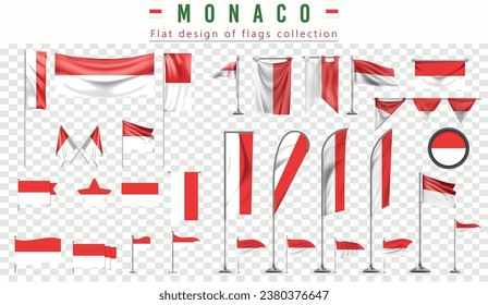 Monaco flags set, flat design of flags Collection