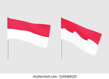 Monaco flags. Set of national realistic Monaco flags. Vector 