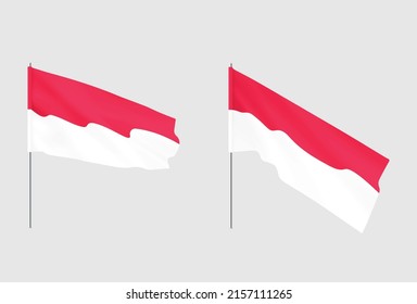 Banderas de Mónaco. Conjunto de banderas nacionales realistas de Mónaco. Vector 