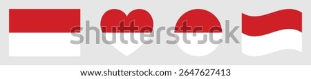 Monaco flags set in square, heart, circle and waving formats designs element. Monaco flags collection. Set of Monaco flags icons isolated on gray background. Vector illustration.