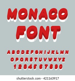 Monaco font. flag on letters. National Patriotic alphabet. 3d letter. State color symbolism European state
