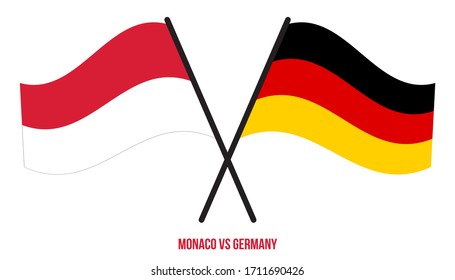 Monaco and Germany Flags Crossed And Waving Flat Style. Official Proportion. Correct Colors.