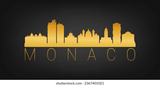 Monaco Gold Skyline City Silhouette Vector. Golden Design Luxury Style Icon Symbols. Travel and Tourism Famous Buildings.