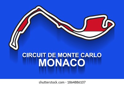 Monaco grand prix race track for Formula 1 or F1 with flag. Detailed racetrack or national circuit for motorsport and formula1 qualification. Vector illustration.