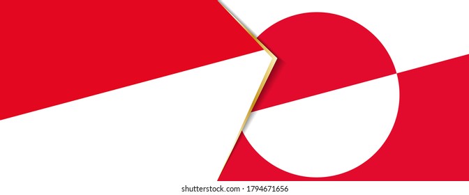 Monaco and Greenland flags, two vector flags symbol of relationship or confrontation.