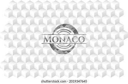 Monaco grey emblem. Retro with geometric cube white background. 