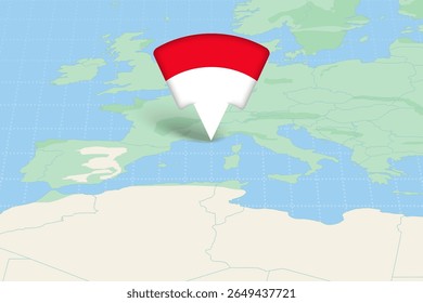 Monaco Highlighted on Europe Map with Flag Icon. Detailed Vector Design.
