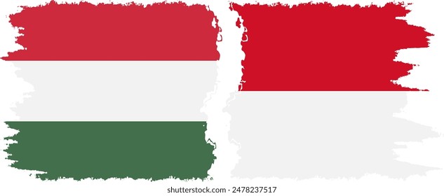 Monaco and Hungary grunge flags connection, vector