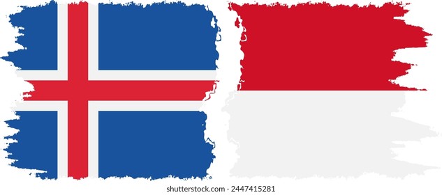 Monaco and Iceland grunge flags connection, vector