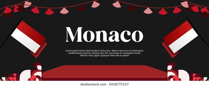 Monaco Independence Day banner in colorful modern geometric style. Happy independence and national day greeting card cover with typography. Vector illustration for national holiday celebration party