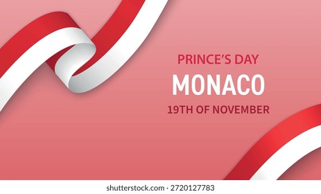 Monaco Independence Day banner with flag ribbon and patriotic background design.