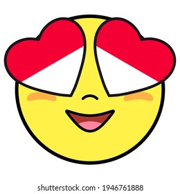 Monaco, Indonesia flag button. Patriotic smile in hearts glasses. Emoji icon isolated on white background.