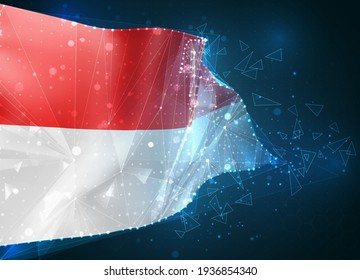 Monaco, Indonesia,  vector flag, virtual abstract 3D object from triangular polygons on a blue background