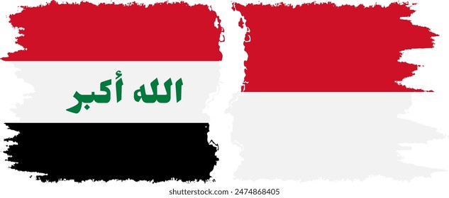 Monaco and Iraq grunge flags connection, vector