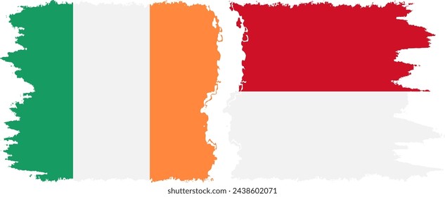 Monaco and Ireland grunge flags connection, vector