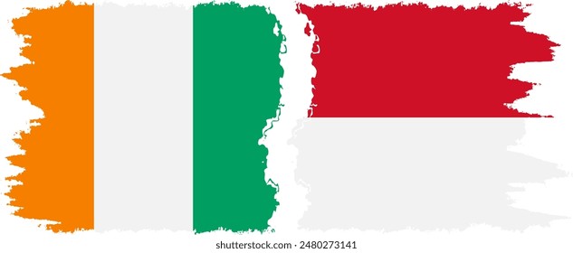 Monaco and Ivory Coast grunge flags connection, vector