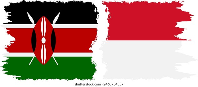 Monaco and Kenya grunge flags connection, vector