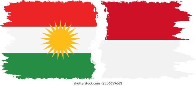 Monaco and  Kurdistan grunge flags connection, vector