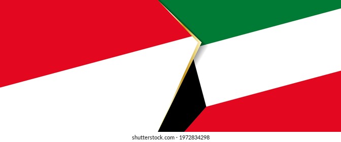 Monaco and Kuwait flags, two vector flags symbol of relationship or confrontation.