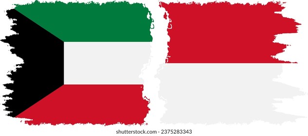 Monaco and Kuwait grunge flags connection, vector