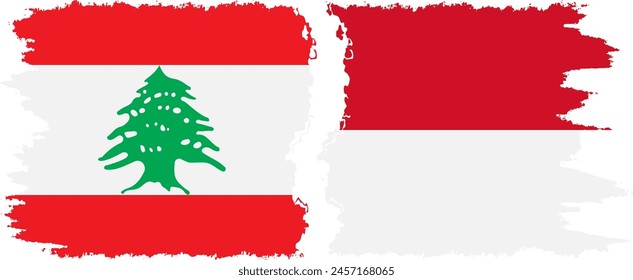 Monaco and Lebanon grunge flags connection, vector