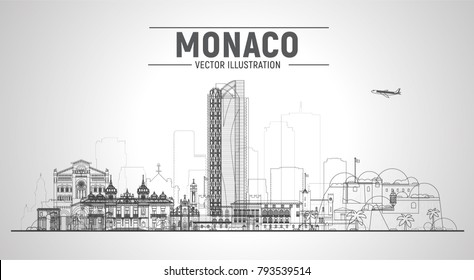 Monaco line city skyline vector illustration white background. Business travel and tourism concept with modern buildings. Image for presentation, banner, website.