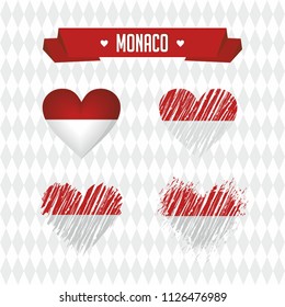 Monaco with love. Design vector broken heart with flag inside