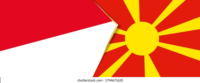 Monaco and Macedonia flags, two vector flags symbol of relationship or confrontation.