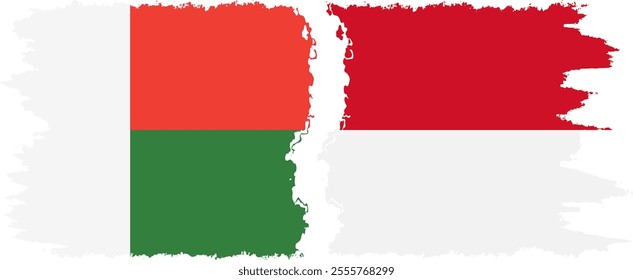 Monaco and Madagascar grunge flags connection, vector