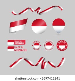 Monaco in Logo gemacht. Set von Design-Fahnen-Label-Symbol, Streifen, Bänder