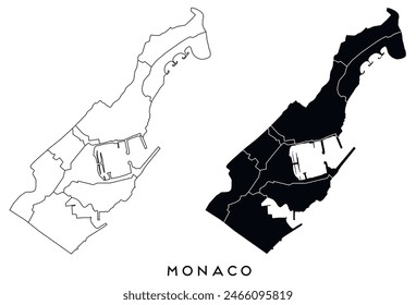 Monaco map of city regions districts vector black on white background