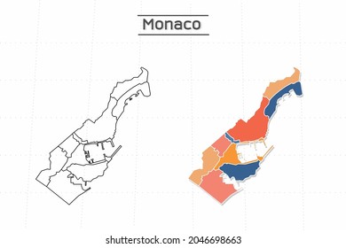 Monaco map city vector divided by colorful outline simplicity style. Have 2 versions, black thin line version and colorful version. Both map were on the white background.