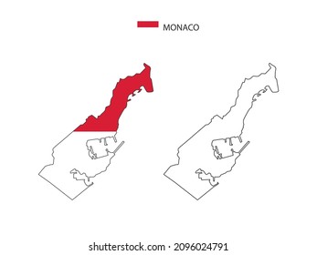 Monaco map city vector divided by outline simplicity style. Have 2 versions, black thin line version and color of country flag version. Both map were on the white background.