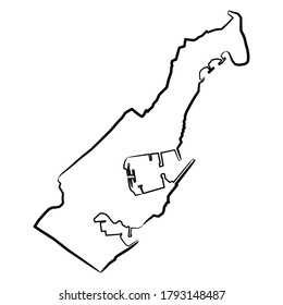 Monaco map from the contour black brush lines different thickness on white background. Vector illustration.