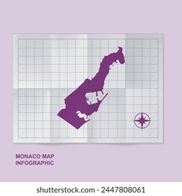 Monaco map country in folded grid paper