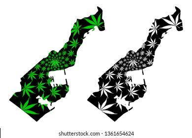 Monaco - map is designed cannabis leaf green and black, Principality of Monaco map made of marijuana (marihuana,THC) foliage,