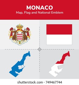 Monaco Map, Flag and National Emblem 