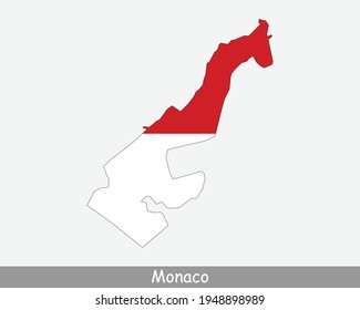Monaco Map Flag. Map of the Principality of Monaco with the Monacan national flag isolated on white background. Vector Illustration.