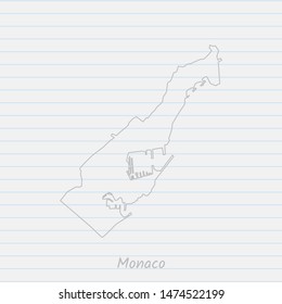 Monaco map hand drawn gray outline on notebook background. Vector Illustration EPS10.
