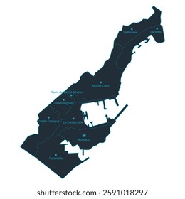 Monaco map high detailed with administrative divide by state, capital cities names, outline simplicity style. Vector illustration EPS10.