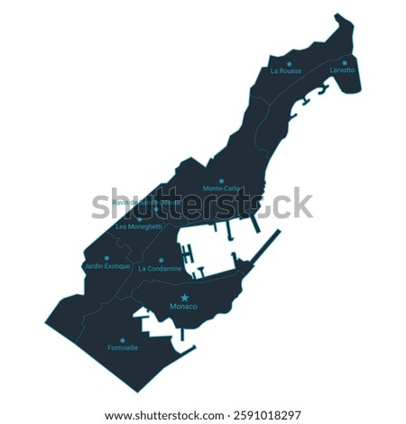 Monaco map high detailed with administrative divide by state, capital cities names, outline simplicity style. Vector illustration EPS10.