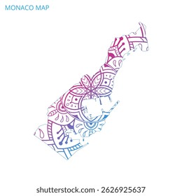 Monaco Map Mandala with Colorful Details Textured Vector Design Template on White Background.